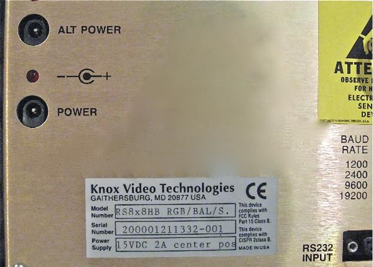 Image sur Knox Video Model RS8x8 HB Router
