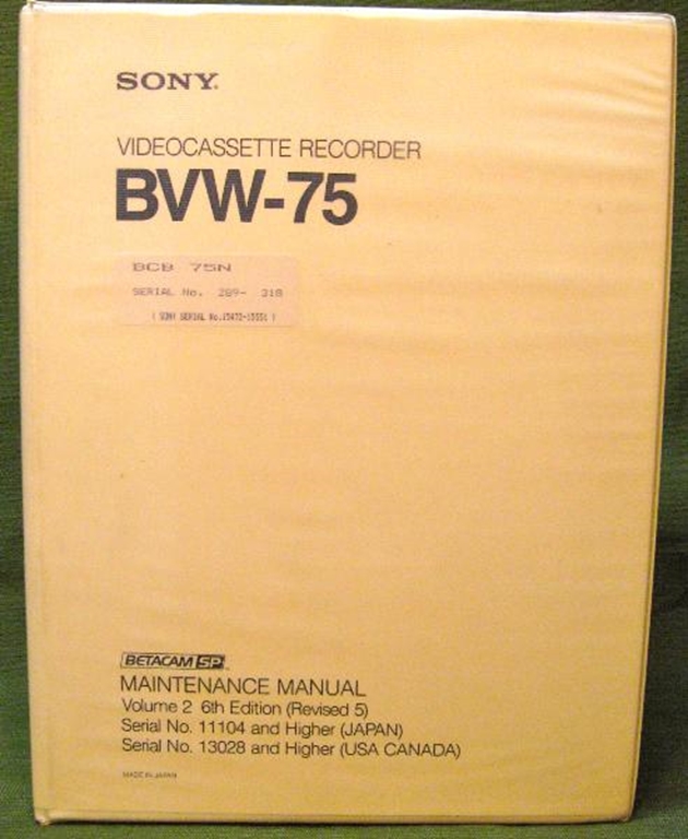 Image sur Sony BVW-75 Maintenance Manual Volume 2 6th Edition (Revised 5)
