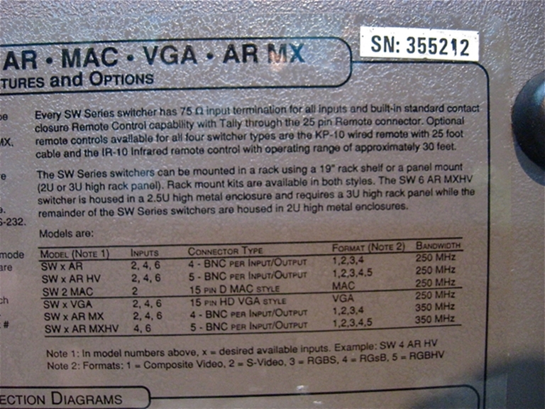 Image sur Extron SW 4AR MX, Part # 60-109-01