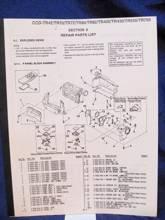 Image sur Sony CCDTR42,TR70,TR72,TR80,TR82,TR400 Service/Repair Manuals