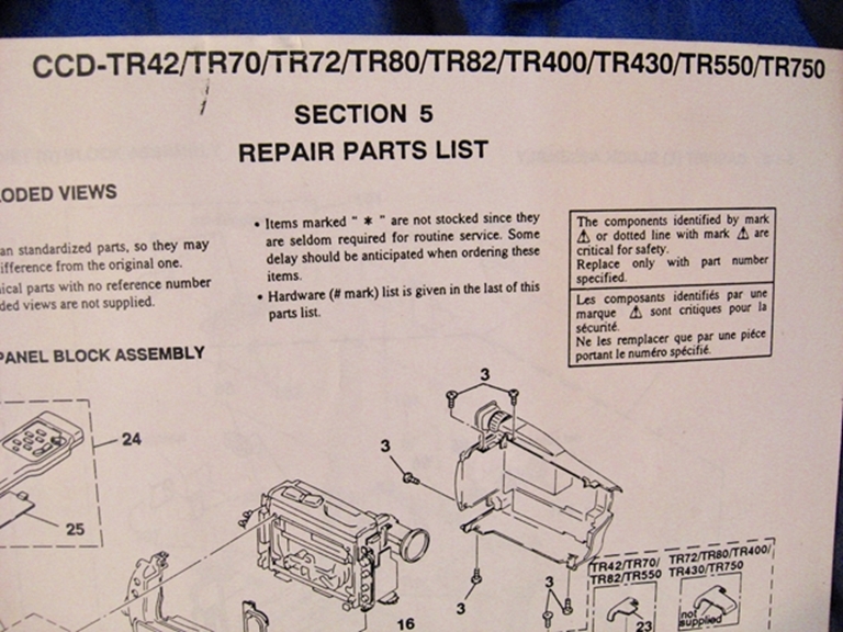 Image sur Sony CCDTR42,TR70,TR72,TR80,TR82,TR400 Service/Repair Manuals