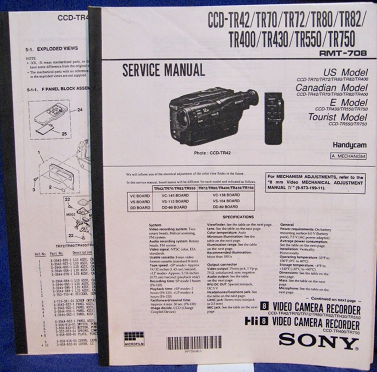 Image sur Sony CCDTR42,TR70,TR72,TR80,TR82,TR400 Service/Repair Manuals