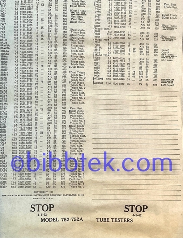 Image sur HIckok Roll Chart models 752-752A